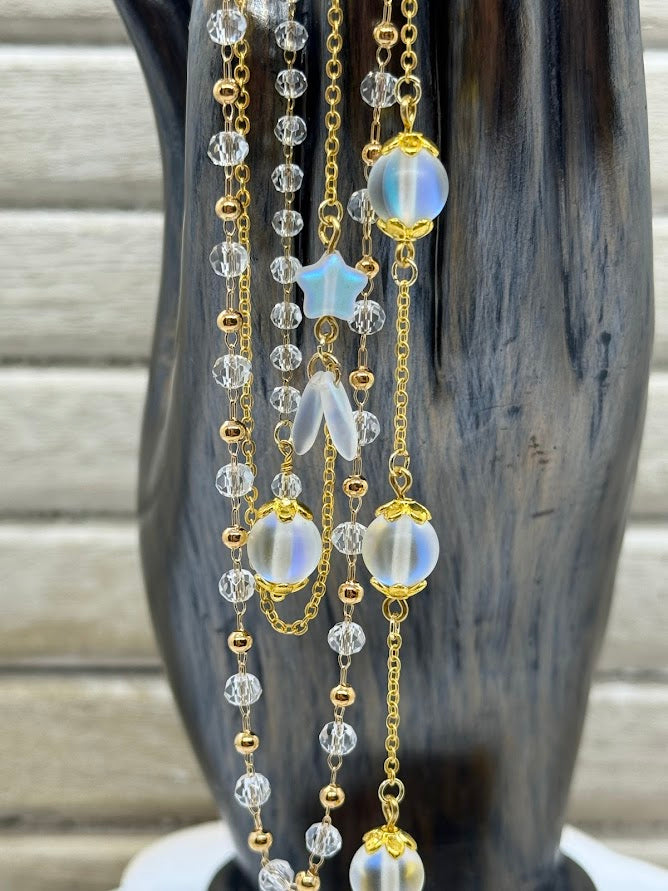 opalite beads on a gold chain