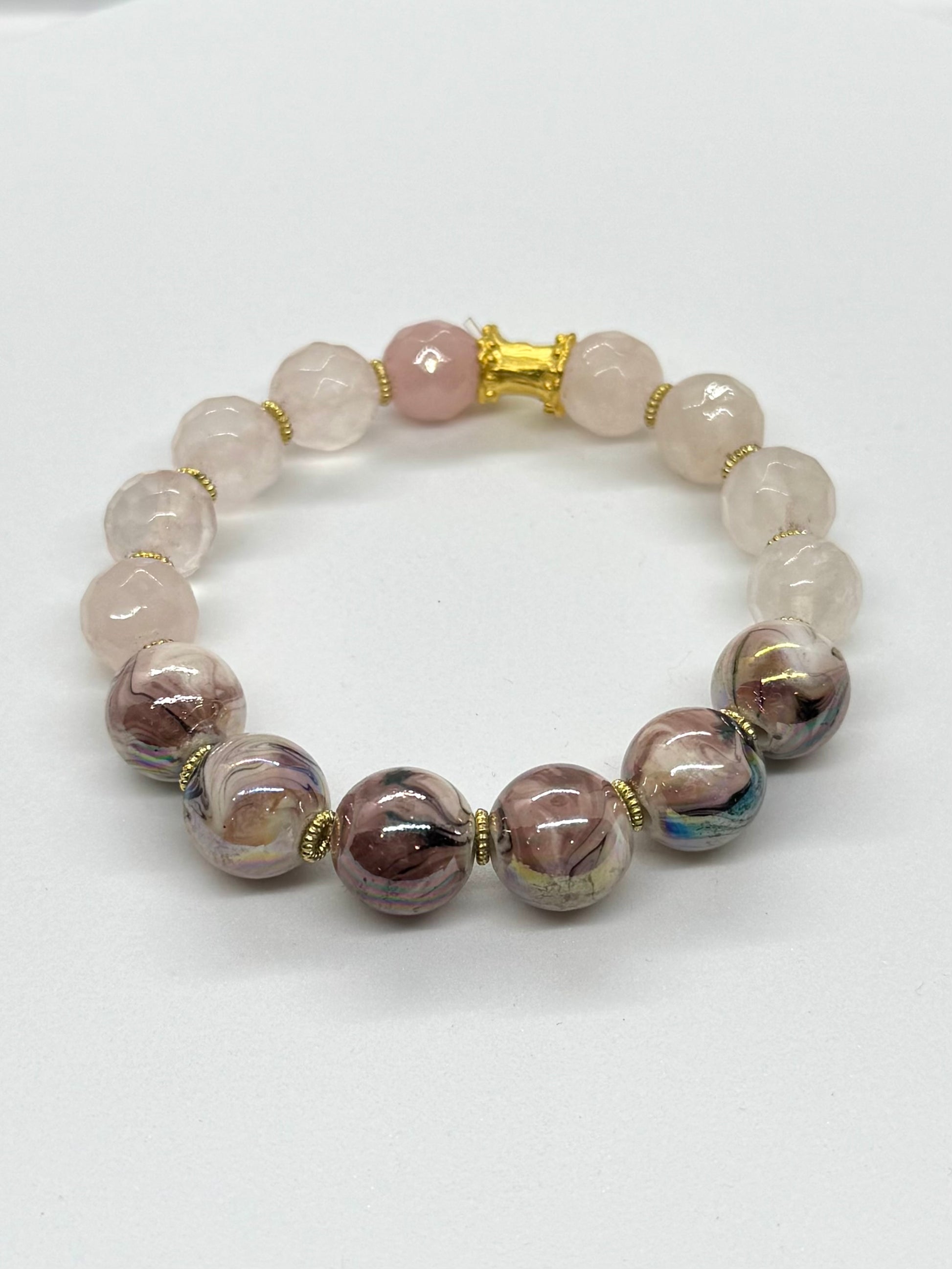 Bracelet with multicolored beads on a white background