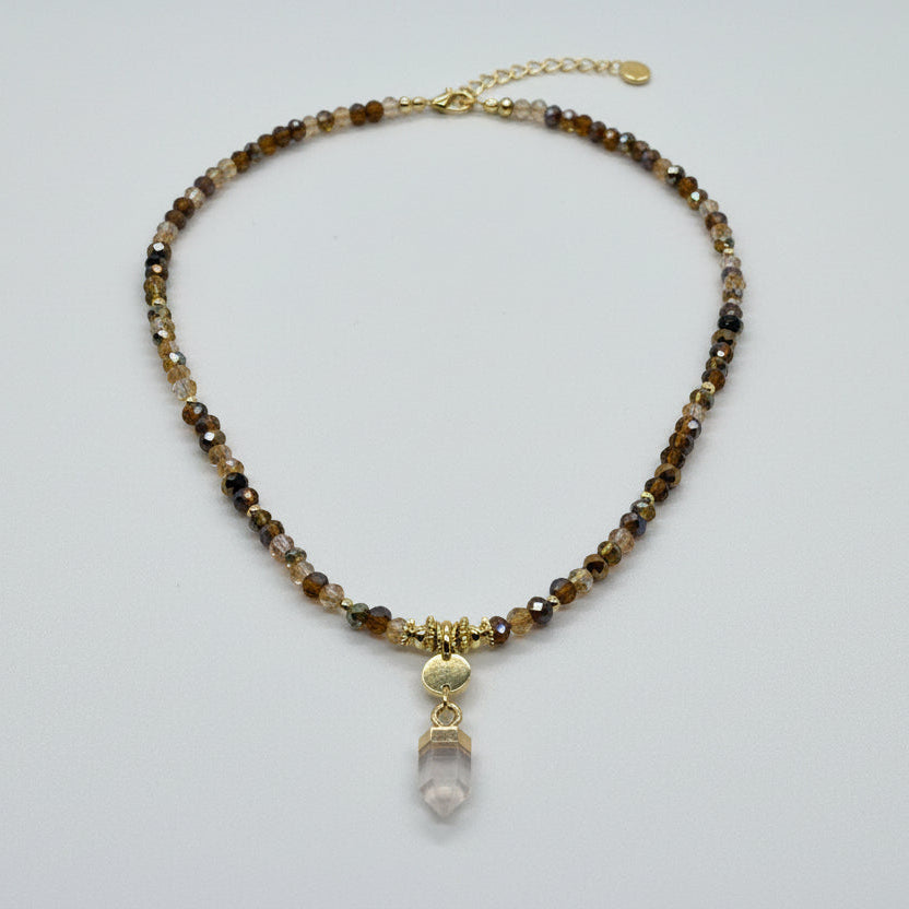 Mocha Glow Beaded Crystal Necklace