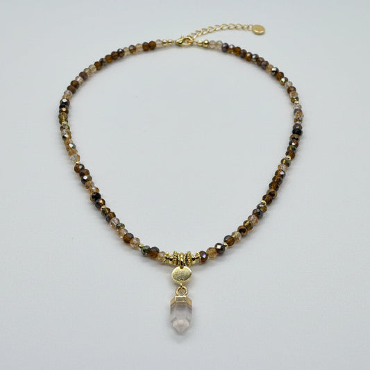 Mocha Glow Beaded Crystal Necklace