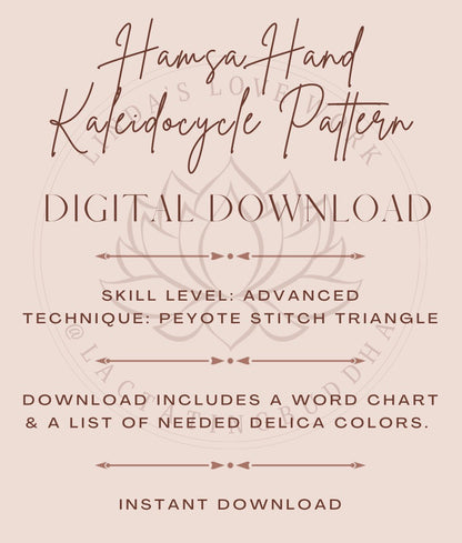 Hamsa Hand Kaleidocycle Pattern digital download information on a beige background