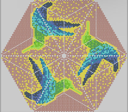 Hexagonal pattern with stylized birds on a gray background