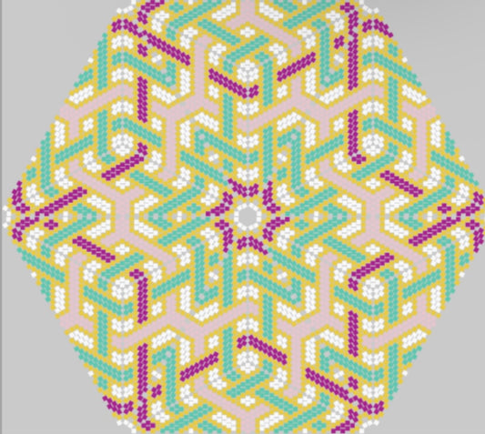 Geometric pattern with interlocking shapes on a gray background