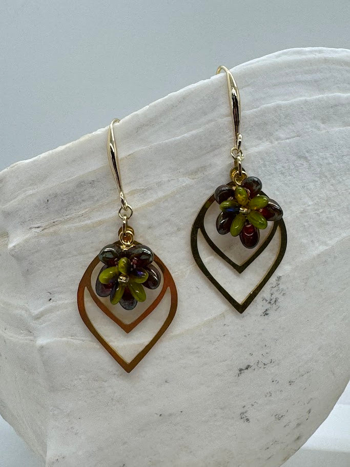 Various color options of Succulent Petal Earrings in earthy tones and metallic finishes, displayed side by side on a neutral surface.