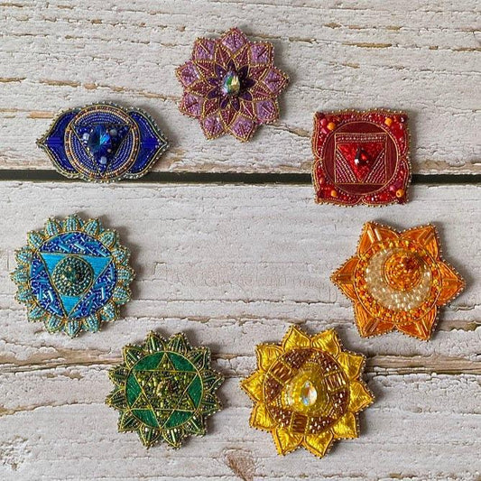 seven bead embroidered chakra pins